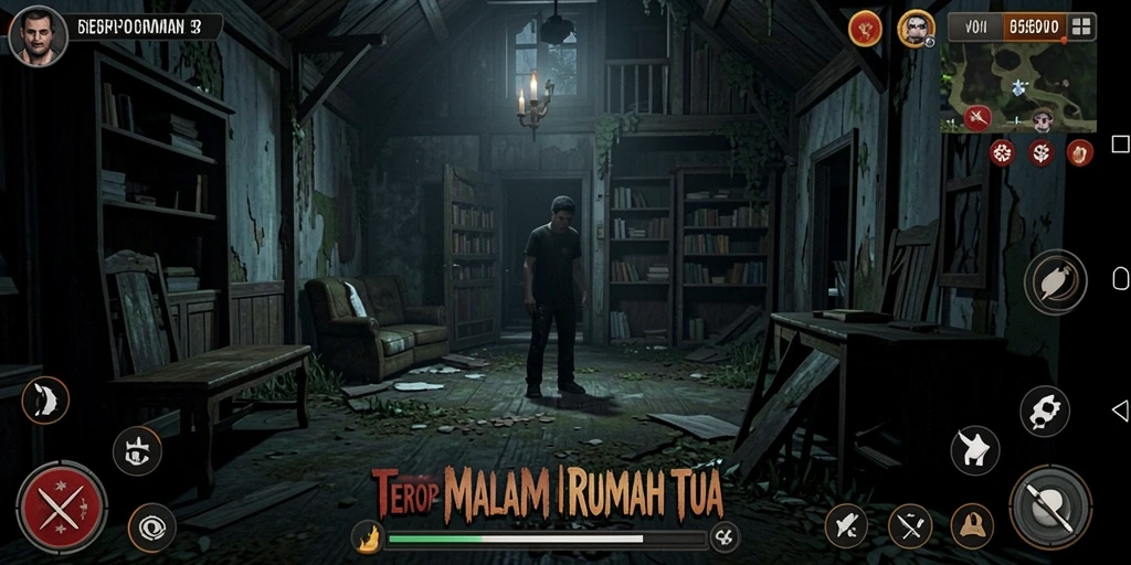 Tampilan gameplay mencekam di 55RP dengan suasana rumah angker.