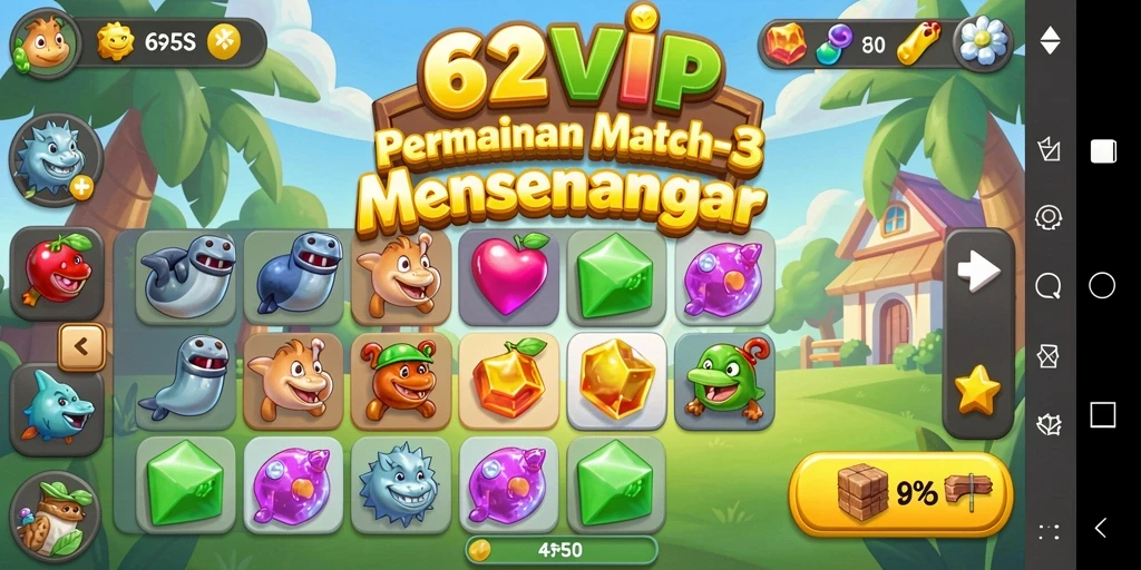 Tampilan gameplay seru dari 62VIP dengan elemen Match-3.