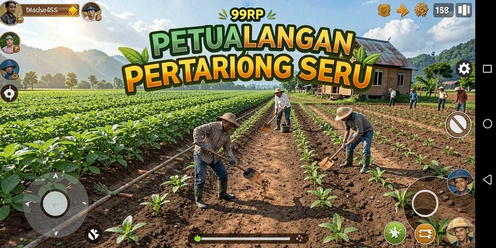 Screenshot gameplay 99RP, menunjukkan aktivitas bertani yang menarik.