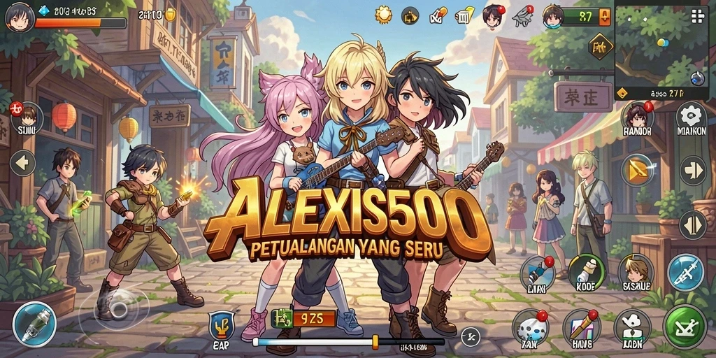 Tangkapan layar ALEXIS500 menampilkan gameplay dinamis dengan karakter Anime yang menarik.