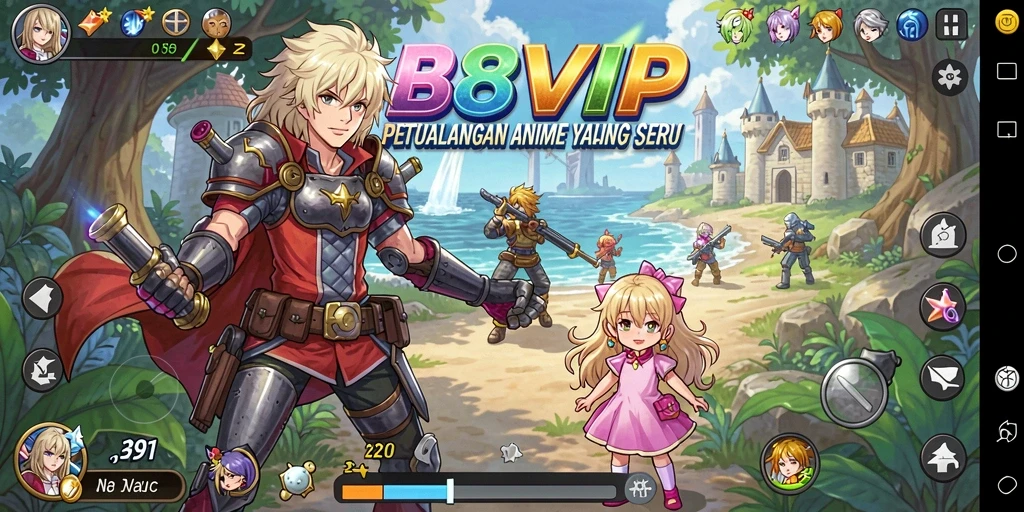 Screenshot menangkap momen seru dalam pertarungan karakter Anime di B8VIP.