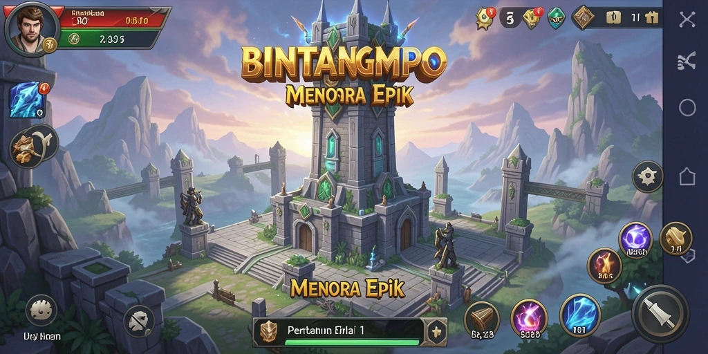 Screenshot BINTANGMPO menampilkan aksi menara pertahanan yang intens.