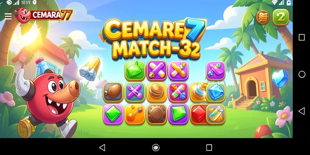 Tampilan gameplay seru CEMARA77 dengan tantangan Match-3.