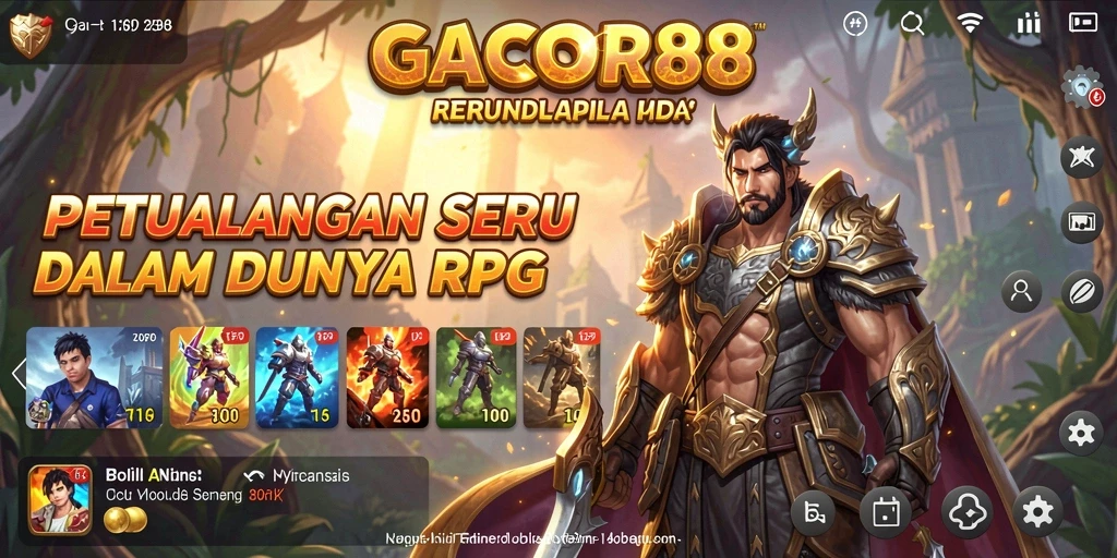 Screenshot utama GACOR88 menampilkan aksi seru dalam pertarungan RPG.