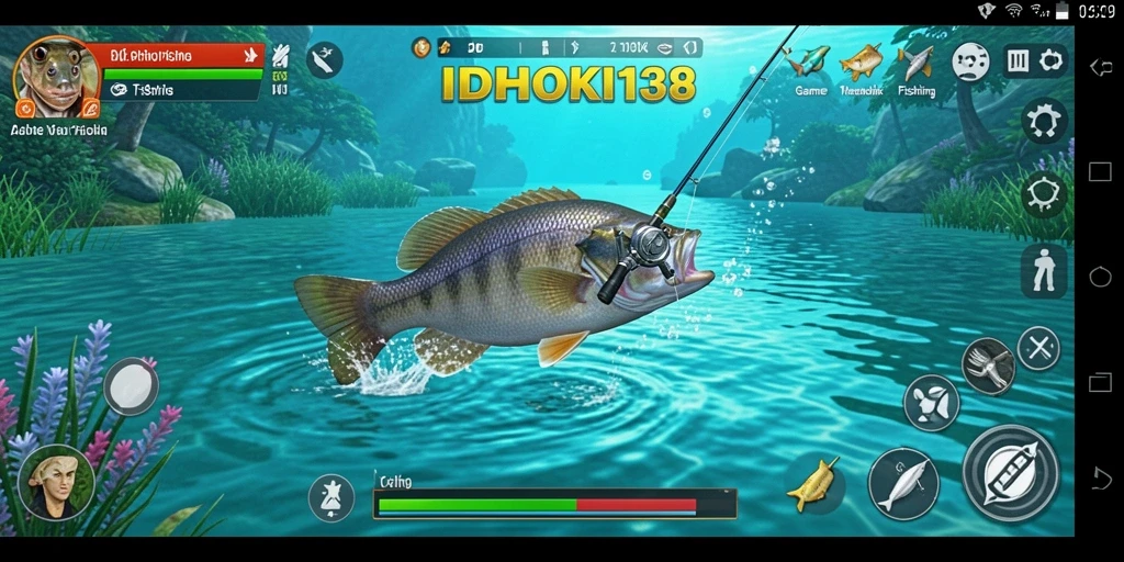 Tampilan gameplay <strong>IDRHOKI138</strong> yang seru saat memancing ikan besar.
