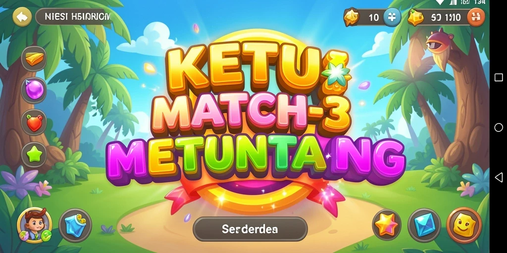 Tampilan gameplay KETUA dengan grafis cerah dan elemen Match-3 yang menarik.