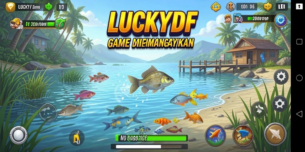 Tampilan menarik LUCKYDF yang menggambarkan gameplay memancing.