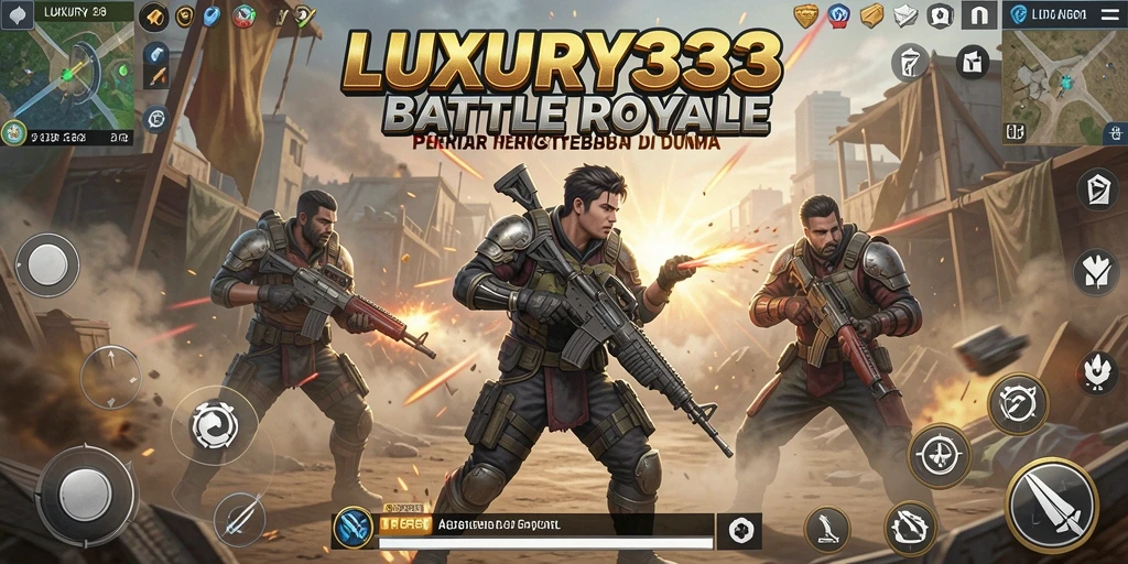 Screenshot utama LUXURY333 menunjukkan aksi seru dalam pertarungan Battle Royale.
