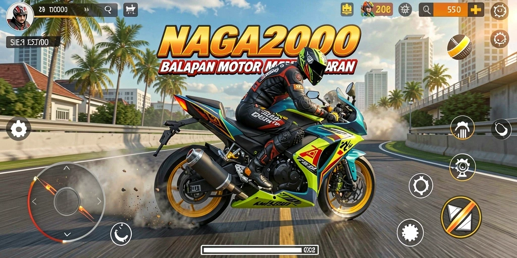Gameplay seru di NAGA2000 saat balapan motor di trek menarik.