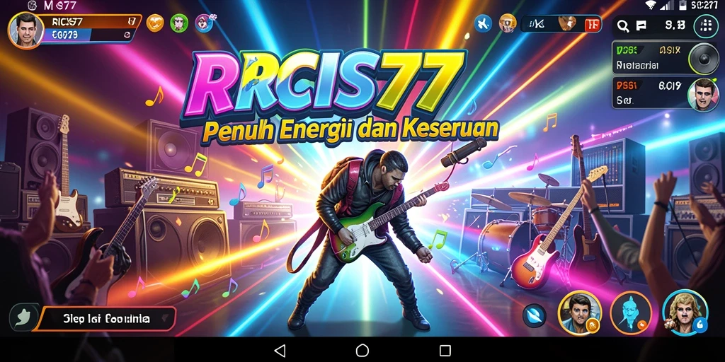 Screenshot utama RICIS77 menunjukkan gameplay musik yang seru.