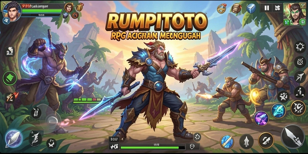 Tampilan gameplay seru dalam RUMPITOTO dengan pertempuran mendebarkan.